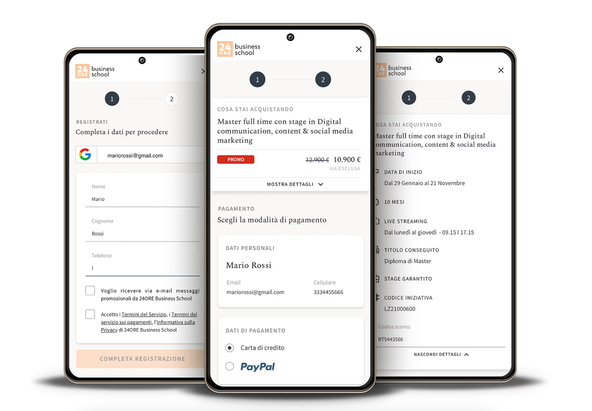 Two-step checkout — registration and payment in a single flow